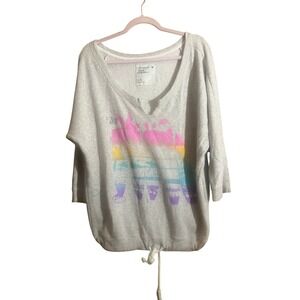 American Eagle Outfitters Gray Graphic Sweatshirt 3/4 Sleeve Drawstring Hem L/G